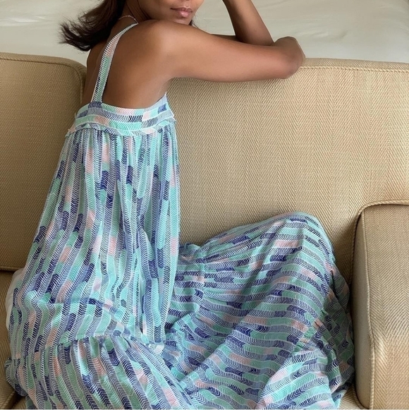 New Lemlem Gigi 100% Silk Short Sweepy Royal Blue Maxi Dress Size NWT Large - Picture 3 of 16